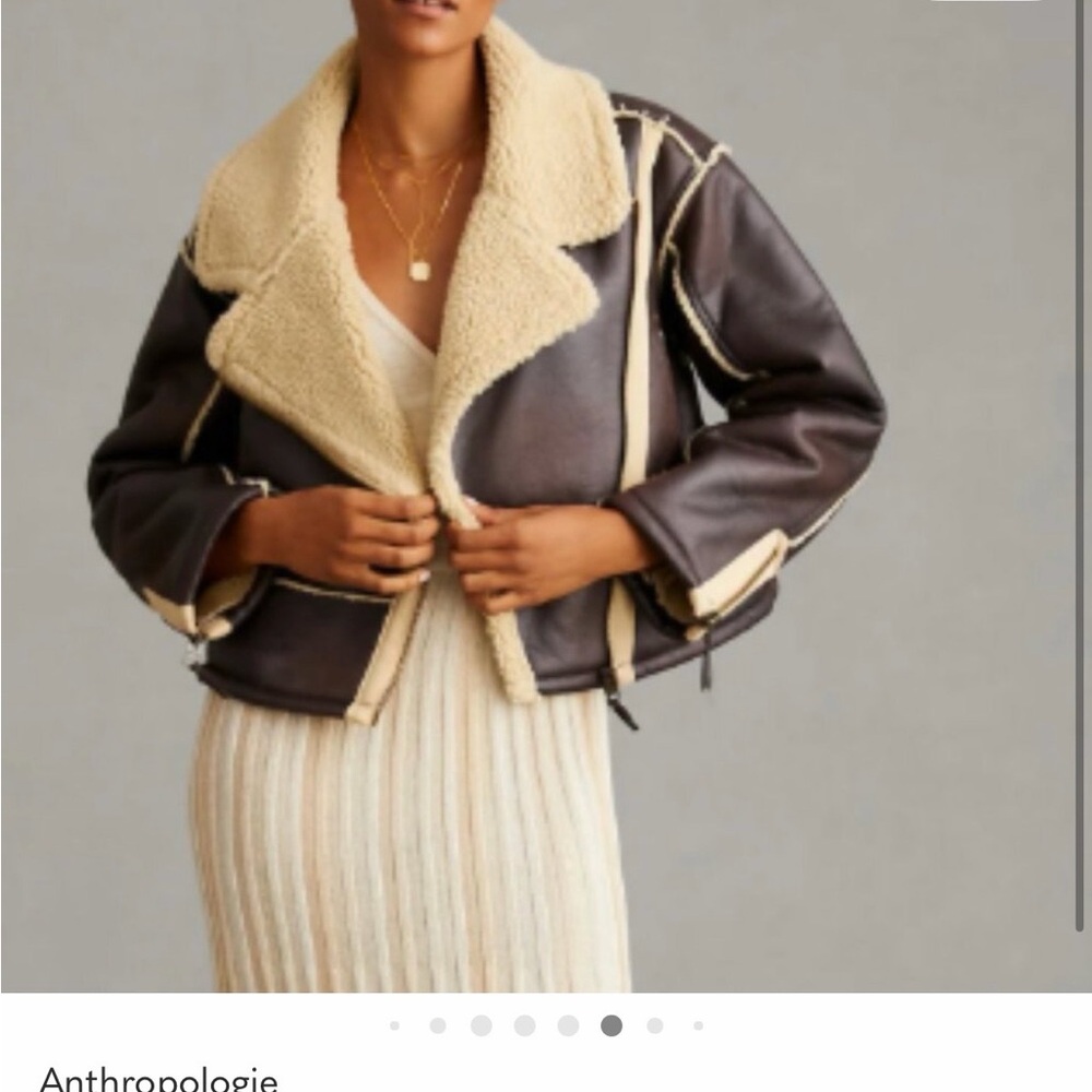 Pilcro by Anthropologie faux leather Sherpa-lined jacket Large brown